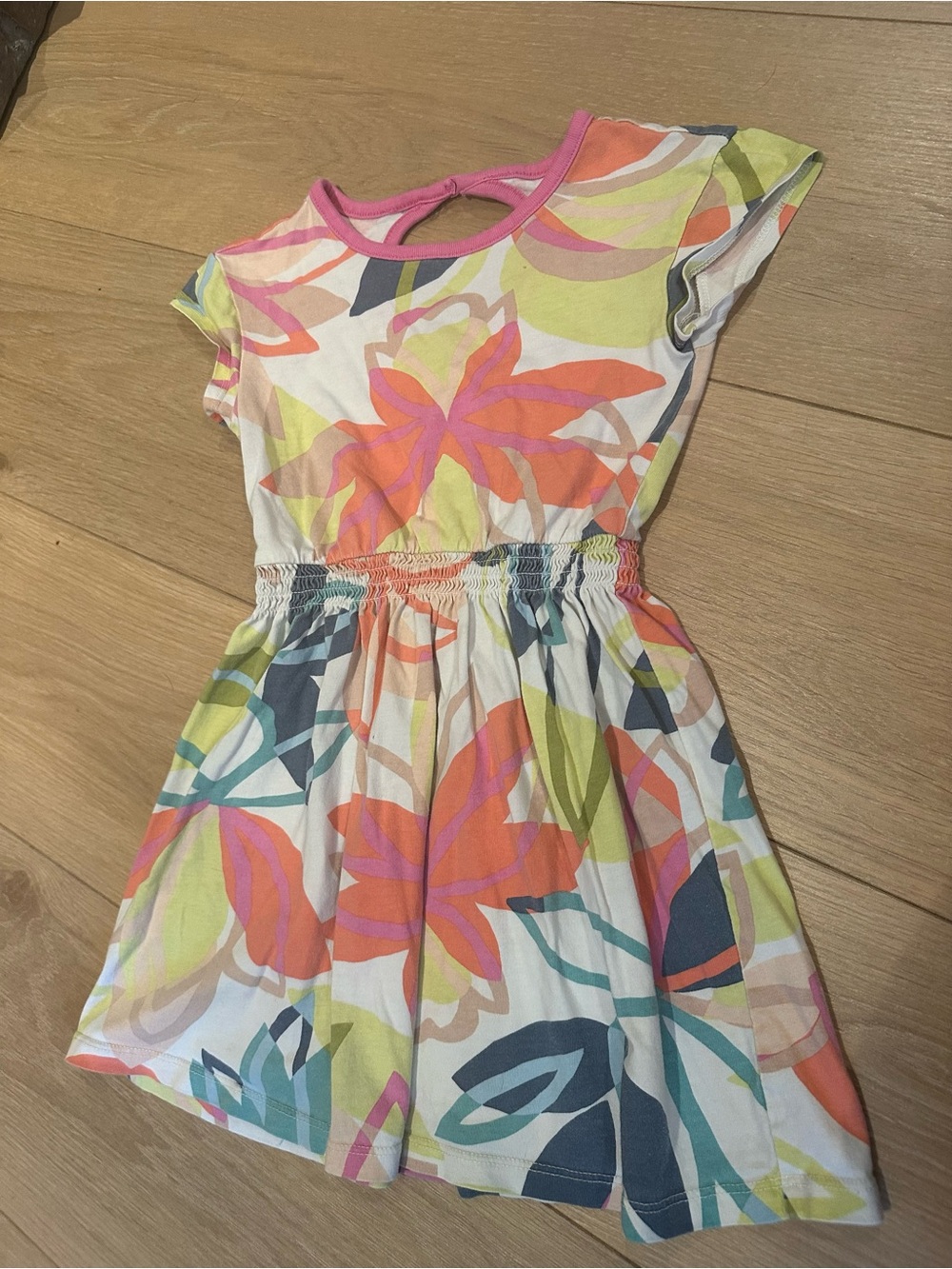 Tea Collection Floral Multicolor Cotton Dress - Pink Trim